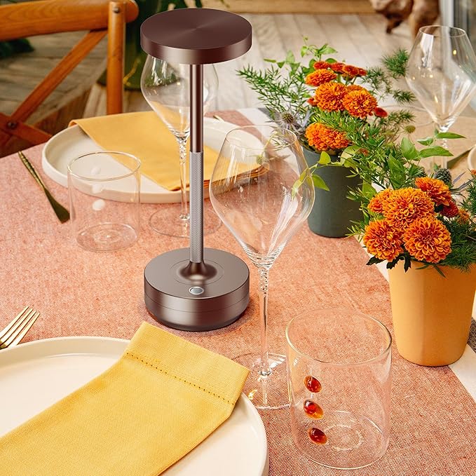 SAKRINGT 2 Pack Rechargeable Cordless Table Lamp - Battery Operated LED Portable Table Light with 3 Color Stepless Dimming, Memory Function - IP54 Waterproof for Outdoor, Restaurant, Patio, Camping