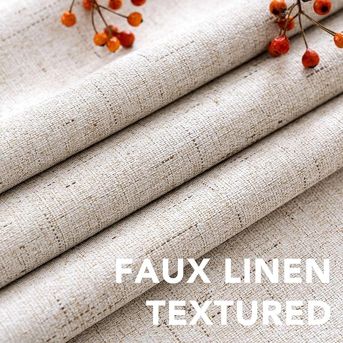 H.VERSAILTEX Linen Look 100% Blackout Curtains 84 Inches Long for Bedroom Full Light Blocking Rod Pocket 42 Inches Wide Linen Textured Thick Window Curtain Drapes with White Backing, Natural, 2 Panels