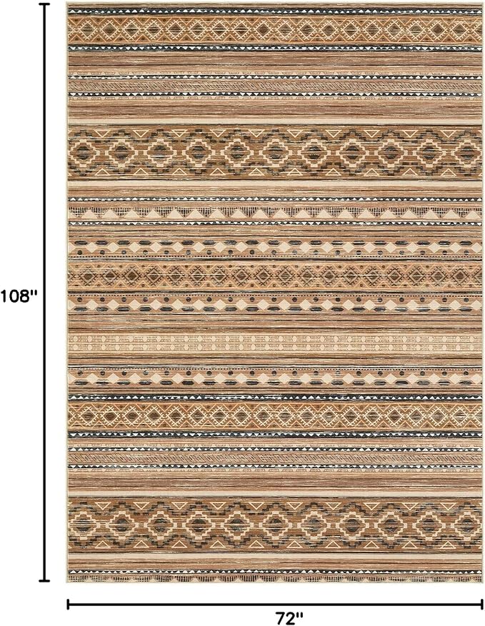 cotiled 6x9 Area Rugs Living Room Rug: Washable Boho Rugs with Non Slip Backing Large Soft Indoor Stain Resistant Carpet for Bedroom Farmhouse Dining Room Lightweight Home Decor Brown/Beige
