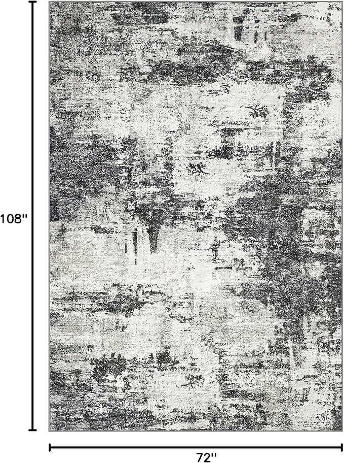 Washable Rug 6x9 Area Rugs: Soft Large Living Room Rug with Anti-Slip Backing Non-Shedding Stain-Resistant Modern Abstract Carpet for Bedroom Dining Room Nursery Home Office-Black