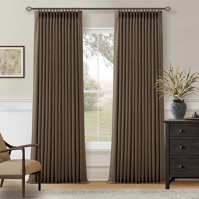 Dutch Cocoa Blackout Pinch Pleat Curtains 2 Panels Set for Living Room Bedroom Farmhouse Farmhouse Pinch Pleated Back Tab Thermal Insulated 100% Black Out Window Curtain Brown 100 Inch Length