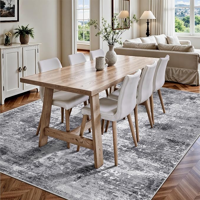 5x7 Area Rugs, Abstract Modern Ultra Soft Washable Rug, Non Slip Carpet with Rubber Back Stain Resistance Rugs for Living Room, Bedroom, Dining Room Decor(Black & Grey)