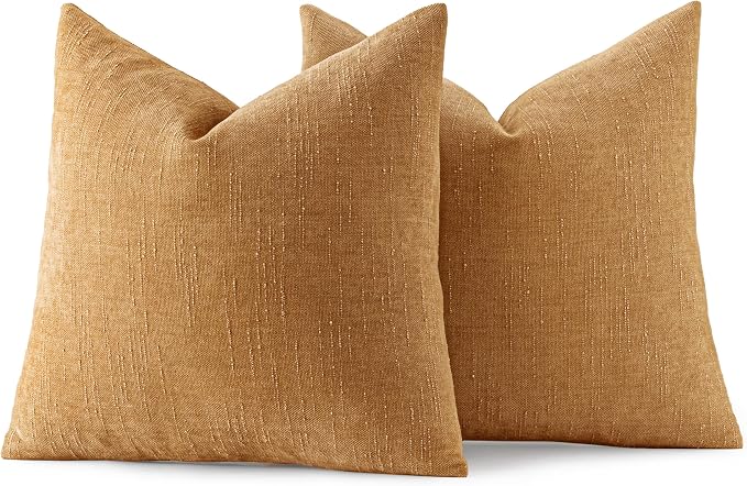 MIULEE Pack of 2 Decorative Throw Pillow Covers Soft Chenille Throw Pillows Solid Textured Cushion Covers Home Decor for Couch Sofa Bedroom Living Room 22x22 Inch,Golden Brown