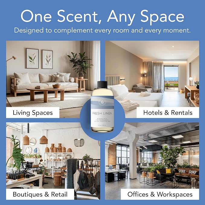 Aroma Country Fresh Linen Luxury Diffuser Oil Refill (4 Fl Oz) | Hotel-Inspired • Long-Lasting Home Fragrance • for Aromatherapy, Reed Diffusers, Diffuser Machines & Room Sprays