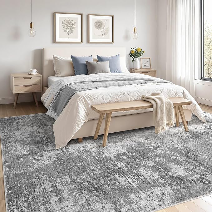 Area Rugs 6x9 Living Room: Washable Large Abstract Modern Neutral Soft Rug Stain Resistant Non-Slip Backing Carpet for Bedroom Dining Room Indoor Nursery Dorm Home Office Decor - Light Grey