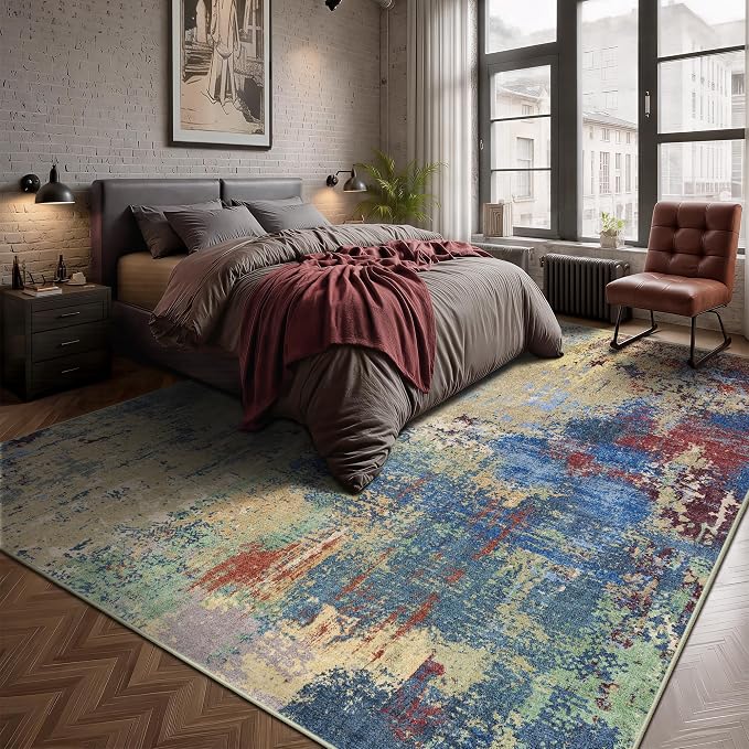 5x7 Area Rugs - Modern Abstract Washable Rug, Ultra Soft Non Slip Low Pile Large Rugs for Living Room, Floor Carpet for Bedroom Dining Room Office Laundry Nursery Home(Multi-Colorful)