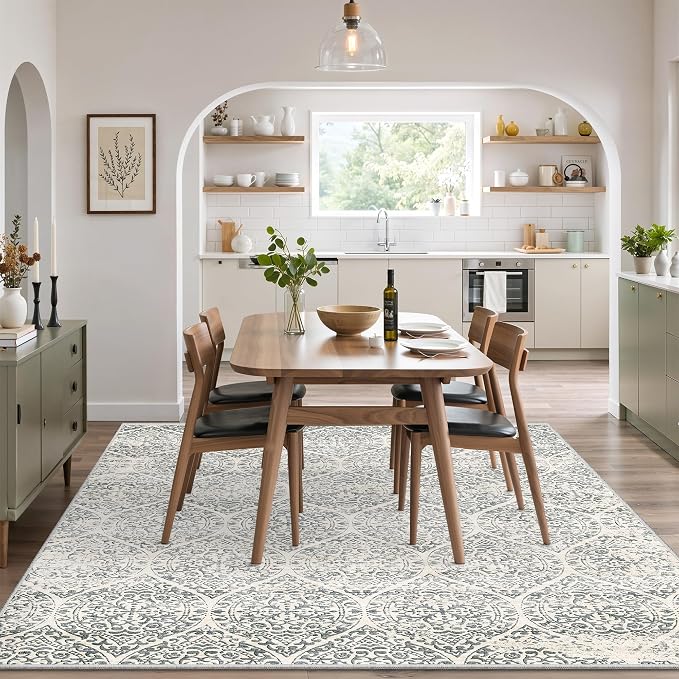 Soalmost 6x9 Area Rugs for Living Room, Washable Moroccan Trellis Soft Rug | Non-Slip Low Pile Rug Soft Throw Carpet for Dining Room Bedroom Home Office Nursery Grey, 6'x9'