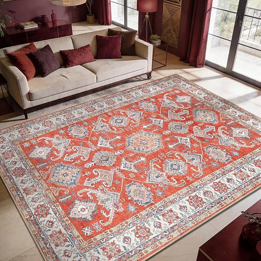 Keen Home Design 9x12 Rug - Machine Washable Area Rug with Non-Slip Backing, Ideal for Living Room, Dining Room, Bedroom - Vintage, Easy Clean, Durable, Low Pile Rug - (9' x 12')