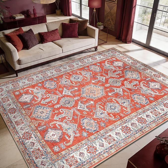 Keen Home Design 10x14 Rug - Machine Washable Area Rug with Non-Slip Backing, Ideal for Living Room, Dining Room, Bedroom - Vintage, Easy Clean, Durable, Low Pile Rug - (9'7" x 14')