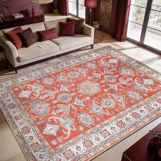 Keen Home Design 6x9 Rug - Machine Washable Area Rug with Non-Slip Backing, Ideal for Living Room, Dining Room, Bedroom - Vintage, Easy Clean, Durable, Low Pile Rug - (6' x 9')