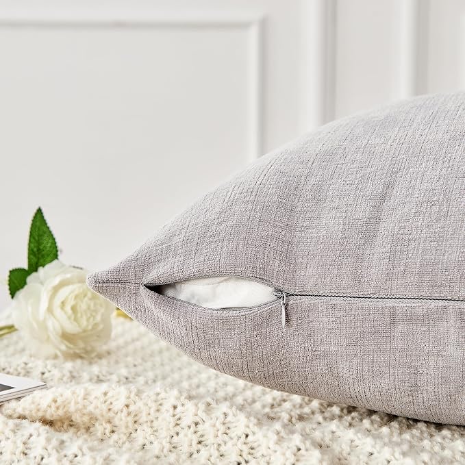 GAWAMAY Decorative Square Throw Pillow Covers 18"x18" Inch Set of 4, Super Soft Chenille Pillows Farmhouse Fall Pillowcase for Living Room Bedroom Sofa Couch Cushion Cover Light Grey 45x45cm