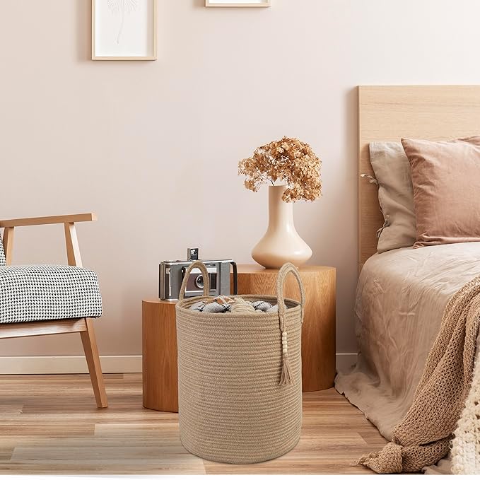 XUANGUO Rope Laundry Basket Laundry Hamper for Clothes Woven Storage Basket for Living Room Bedroom Boho Tall Rope Baskets for Blanket Toys Pillow Towels Baby Nursery Hamper Bin jute