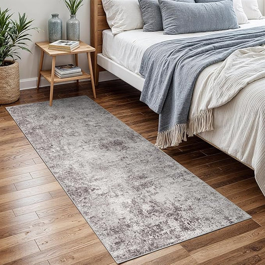 2x5 Washable Kitchen Runner Rug – Abstract Non-Slip Mat with Rubber Backing Indoor Modern Runner Rugs Low-Pile Soft Carpet for Hallway, Bedroom, Entryway, Hardwood (Gray Cream, 2x5)
