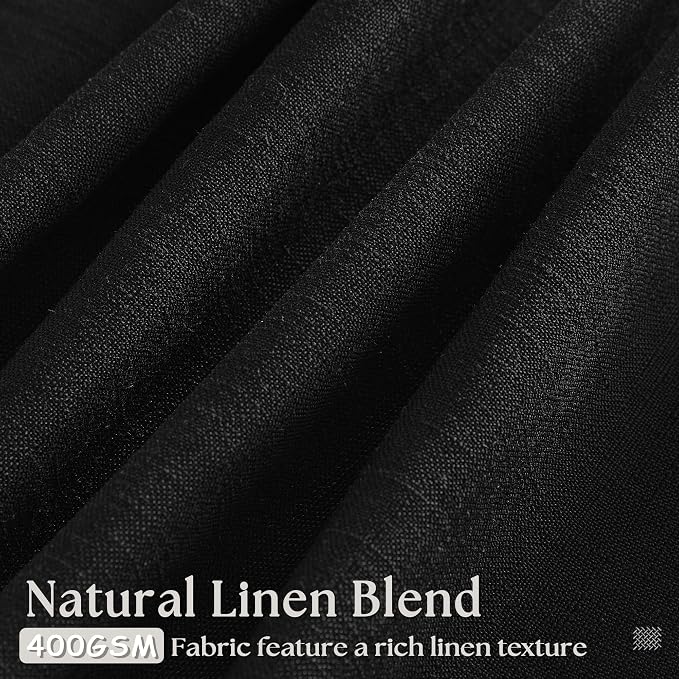 Black Linen Curtains Pinch Pleated 84 Inches Long for Living Room Bedroom Pleat with Rings Back Tab Semi Sheer Curtains 84 Inch Length 2 Panels Set Light Filtering Farmhouse Rustic Drapes
