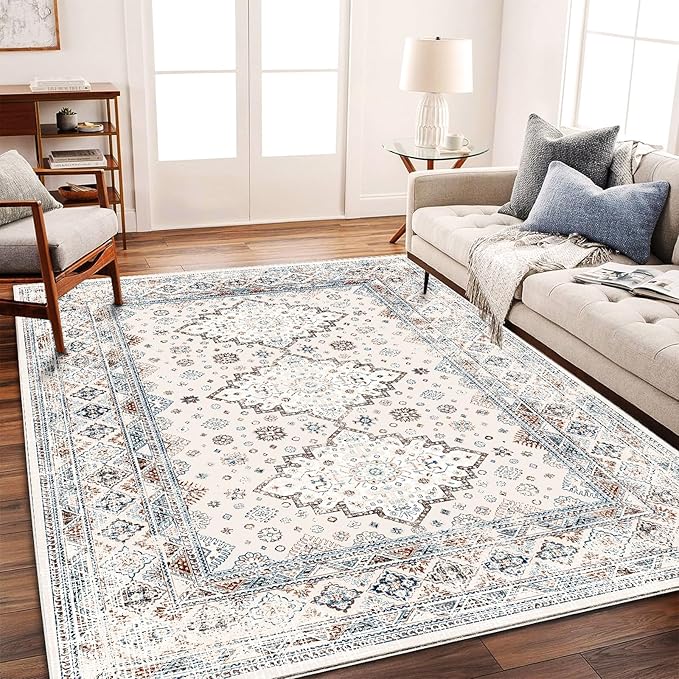 CHAMPLANT Retro Boho Design Area Rug 4x6 Washable Living Room Indoor Non-Slip Large Persian Oriental Accent Throw Rug for Kitchen Entryway Bathroom Bedroom Office Carpet