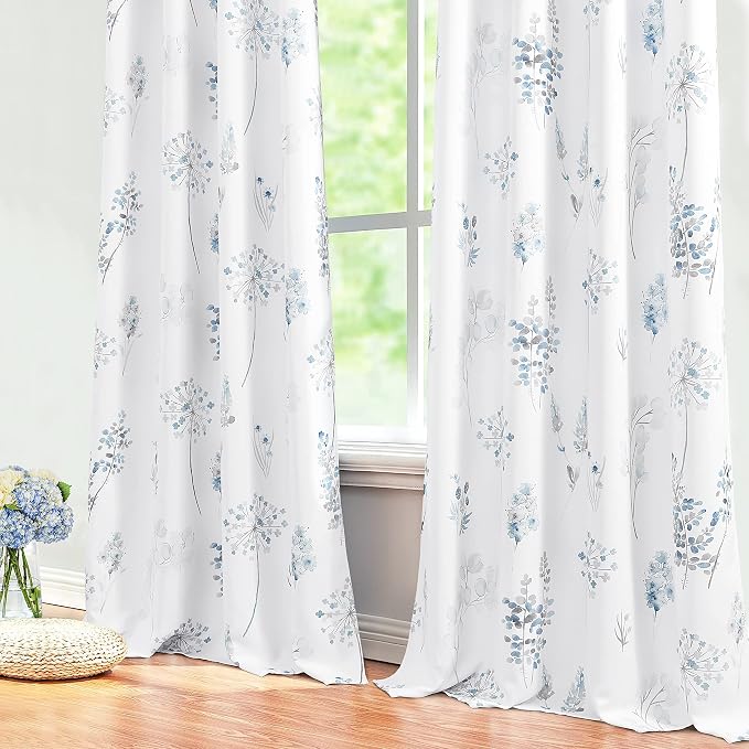 Decorative Curtains 63 Inch Length for Bedroom 2 Panels Room Darkening 80% Blackout Calming Soothing Hydrangea Cornflower Unique Curtains & Drapes for Living Room 63 Inch Length,Dusty Blue and Gray