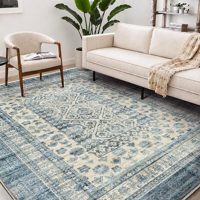 CHAMPLANT Washable Area Rug 8'x10' Retro Boho Design Non-Shedding Non-Slip Easy Care Ideal for High Traffic Areas in Living Room Bedroom Office Coffee Table Kitchen Large Carpet