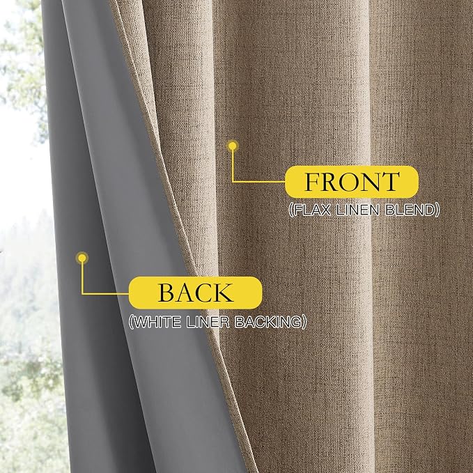 NICETOWN Burlap Vintage Open Linen Weave Flax Thermal Curtains, 100% Blackout Curtains 90" Long for Dining Room, Soundproof Window Treatment Drapes for Home Cinema, 52" Wide Per Panel, Set of 2