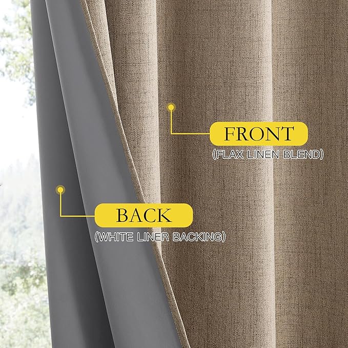 NICETOWN Burlap Vintage Open Linen Weave Flax Thermal Curtains, 100% Blackout Curtains 108" Long for Dining Room, Soundproof Window Treatment Drapes for Hall Room, 52" Wide Per Panel, Set of 2