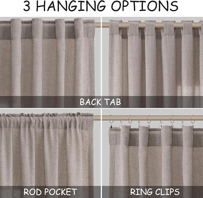 Extra Long Brownish Grey Curtains 2 Panels 102 Inches Long for Living Room Back Tab Pocket Light Filtering Semi Sheer Drapes Cotton Linen Textured Window Curtain 102 Inch Length for Bedroom 9 FT