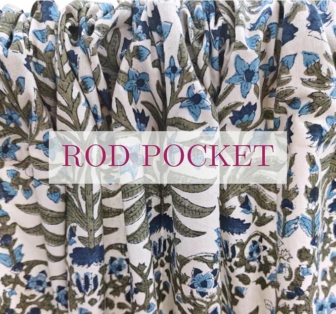 ATOSII 100% Cotton Single Panel Floral Block Print Curtain, Easy Hanging with Rod Pocket & Loop, Living Room, Dining Room, Bedroom Light Filtering Boho Curtains, Set of 1, 60" W X 96" L, Nargis Blue