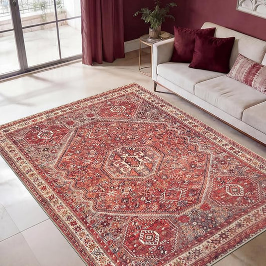 Keen Home Design 5x7 Rug - Machine Washable Area Rug with Non-Slip Backing, Ideal for Living Room, Dining Room, Bedroom - Vintage, Easy Clean, Durable, Low Pile Rug - (5' x 7')