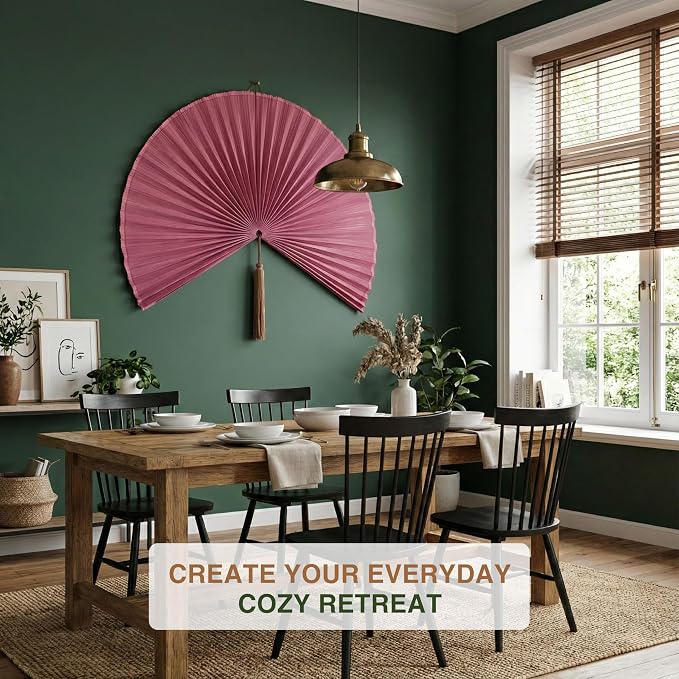 SUCHUBU Decorative Pink Wall Fan, 47" Handcrafted Asian Wall Decor, Large Japanese Art Hanging, Pastel Boho Chic Decor, Elegant Bamboo Weaving for Living Room (Pink, Large)