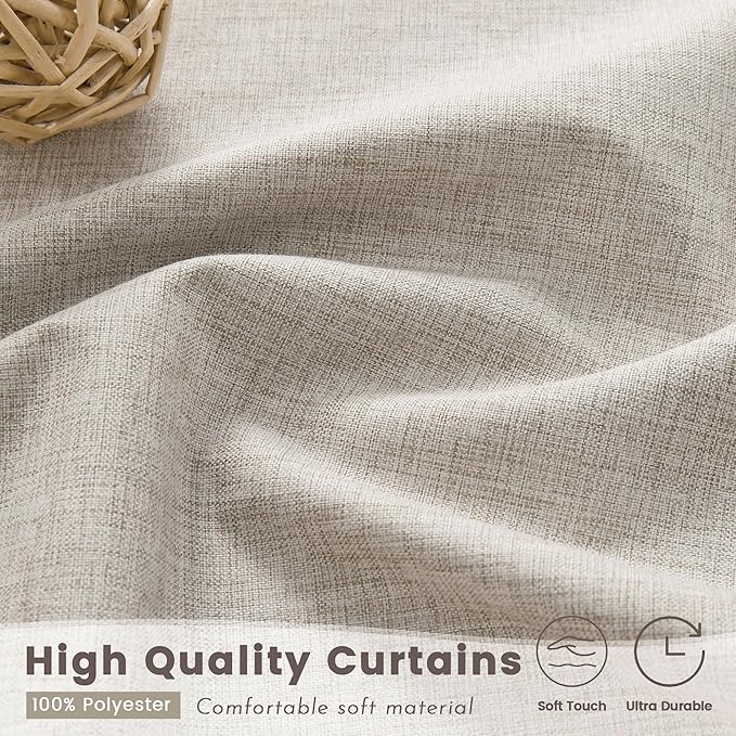 Blackout Curtains 84 Inch Long 2 Panels Set for Bedroom & Living Room, Linen Black Out Curtain Thermal Insulated Pinch Pleat Room Darkening Noise Reducing Drapes with Back Tab Hooks
