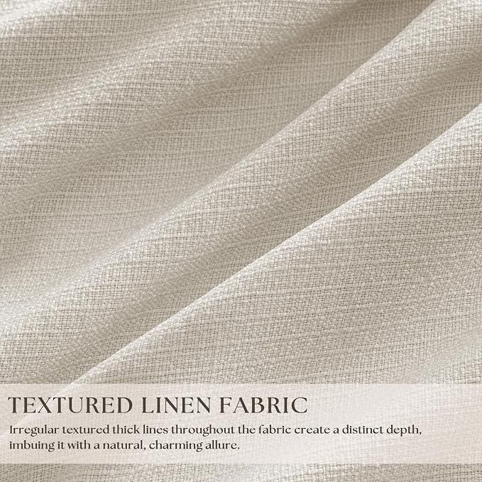 100% Blackout Linen 126 Inch Curtains 2 Panel Set for Bedroom Modern Pinch Pleated Natural Linen Beige White Insulated Heavy Curtain 40 x 126 Inches Length Sliding Glass Door Room Darkening Drapes