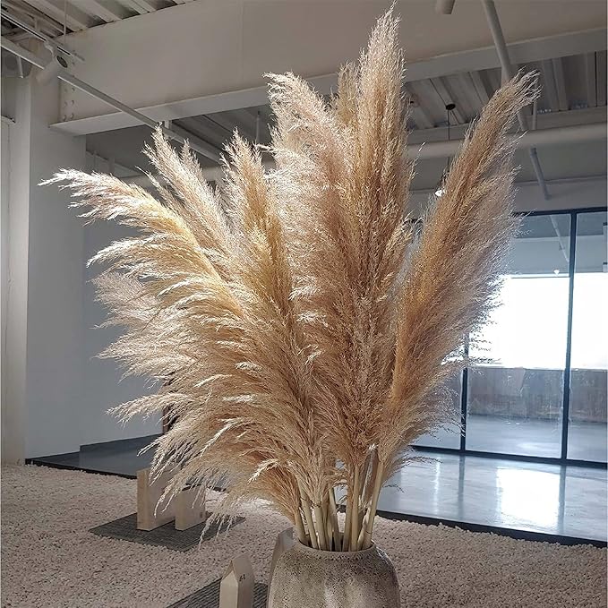 Pampas Grass Decor Tall 46 Inches,16 Stems Tall Pampas Grass for Floor Vase,Large Natural Dried Pompass Grass Branches Tall Fluffy,Boho Decor Pompous Grass No Shedding No Stench,for Home & Wedding