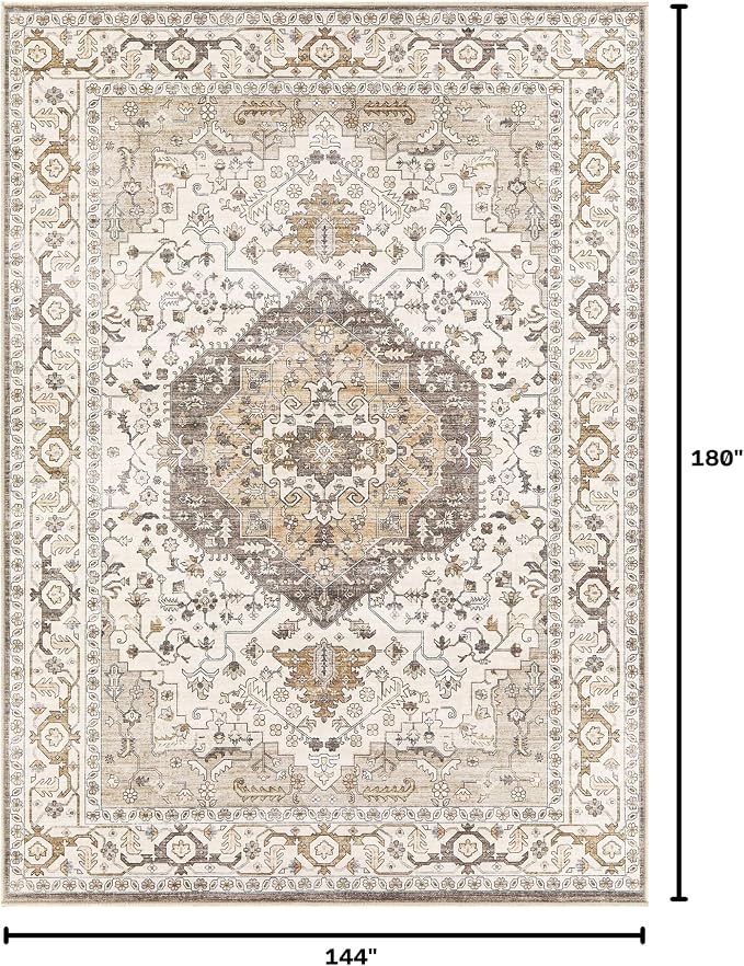 12x15 Area Rugs for Living Room - Large Carpet Ultra Thin Soft Washable Oriental Vintage Floral Distressed Big Indoor Carpets for Bedroom Nursery Dorm Home Decor Aesthetic - Camel/Beige