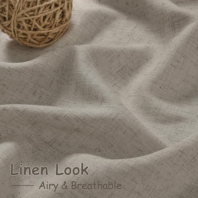 Nanspring Grey Beige Curtains 102 Inches Long for Living Room Linen Light Filtering Semi Sheer Curtain Back Tab Simple Modern Neutral Floor to Ceiling Boho Gray Drapes for Bedroom 52x102, 2 Panels