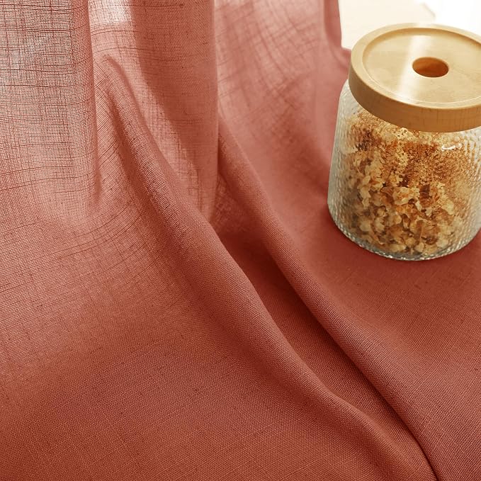 72 inch Linen Terracotta Curtains 2 Panels for Living Room Back Tab Light Filtering Semi Sheer Rust Colored Curtains 72 inches Long Soft Thick Cotton Cloth Textured Rustic Boho Farmhouse Room Decor