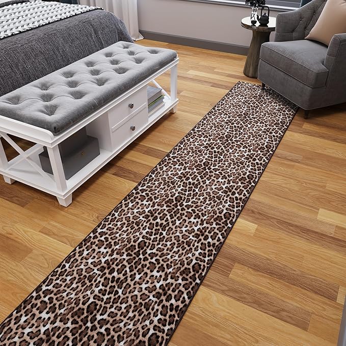Ottomanson Aisle Runner Rug 1'10.5" x 36' – Soft Non-Slip Rug, Low Pile Carpet for Hallways, Events, Churches & Extra-Long Indoor Spaces, Leopard Print Brown