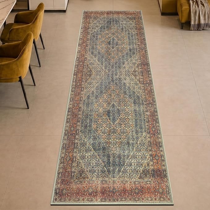 Keen Home Design 30"x84" Rug - Machine Washable Runner Rug with Non-Slip Backing, Ideal for Hallway, Entryway, Kitchen, Laundry Room - Vintage, Easy Clean, Durable, Low Pile Rug - (2'6" x 7')