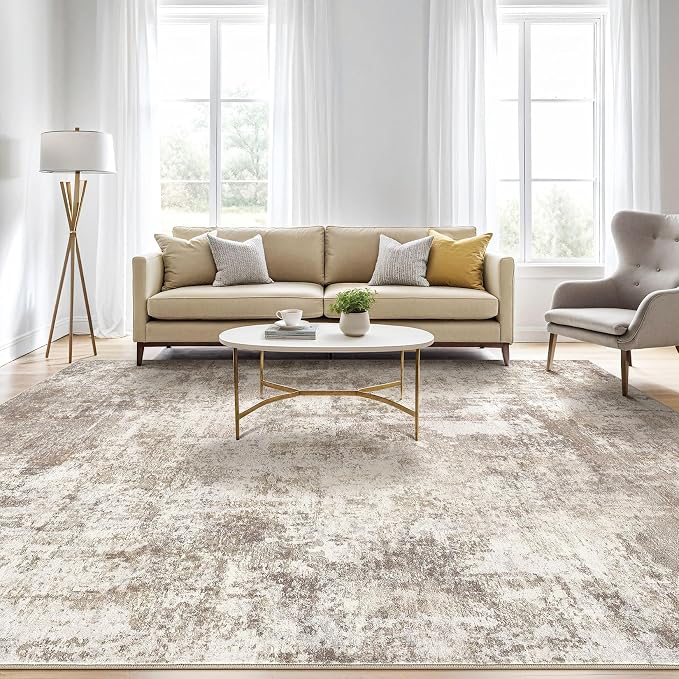 LOONGRUG 8x10 Area Rugs Living Room: Washable Large Abstract Soft Rug Stain Resistant Indoor Floor Non-Slip Accent Carpet for Women Modern Home Enthusiasts Aged- Bedroom Nursery Playroom- Beige Brown