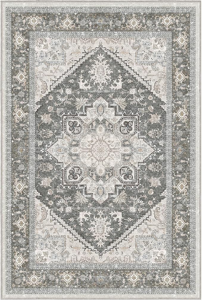 OPPODREAM Soft Throw Rugs 2x3, Small Washable Entryway Rugs 2 x 3 with Non Slip Backing, Low-Pile Faux Cashmere 2 x 3 Carpet, Greenish Grey
