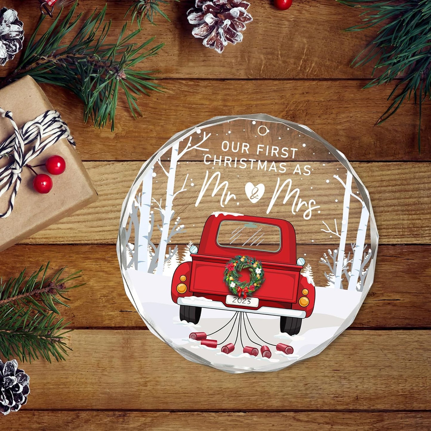 Teezwonder Anniversary Wedding Gifts for Him & Her - 2024 Christmas Ornament - Just Married Couple Gifts for Men, Women, Husband & Wife, Mr & Mrs - Christmas Tree Decoration Glass Ornament