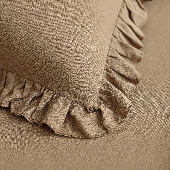 Foindtower Set of 2 Decorative Soild Fringe Ruffle Throw Pillow Covers Soft Boho Farmhouse Cushion Cover Cozy Accent Retro Pillowcase for Couch Sofa Bed Living Room Home Decor,20×20 Inch,Light Brown