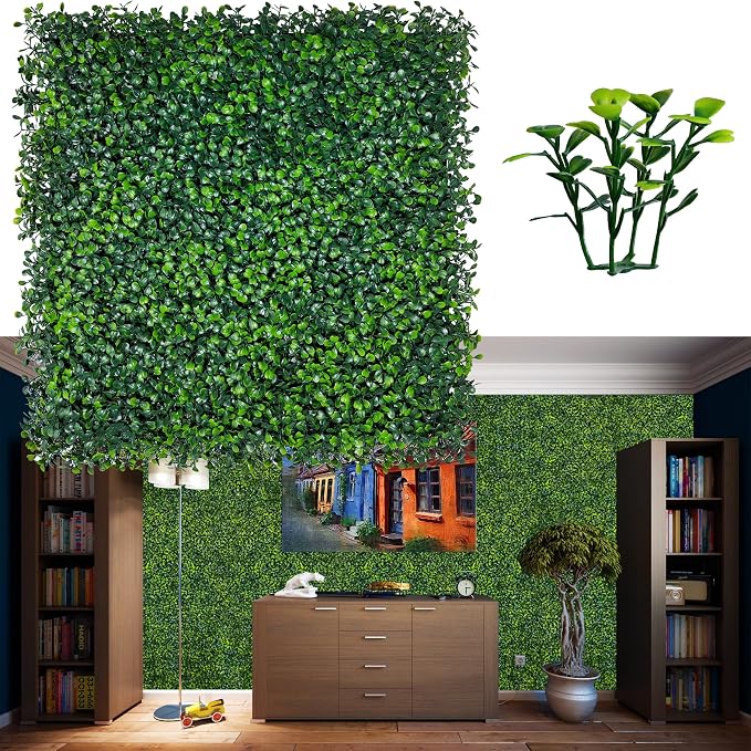 ODTORY Artificial Grass Wall Backdrop Panels, 20X20 in 24P (67 sqft) | UV-Anti, Faux Boxwood Hedge Fence, 4-Layer Leaves, Garden/Backyard/Balcony Privacy Screen, Indoor Outdoor Wall Decor