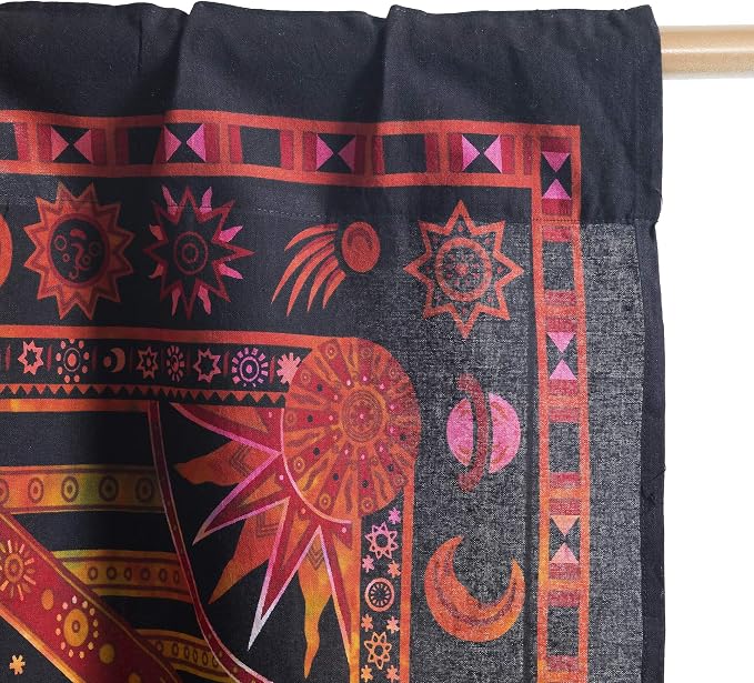 Popular Handicrafts Indian Burning Sun Hippie Mandala Kitchen Window Curtains - Gypsy Tye Dye Bohemian Sun Moon Beautiful Drapery Bedroom Living Room Balcony Valance Panels Golden