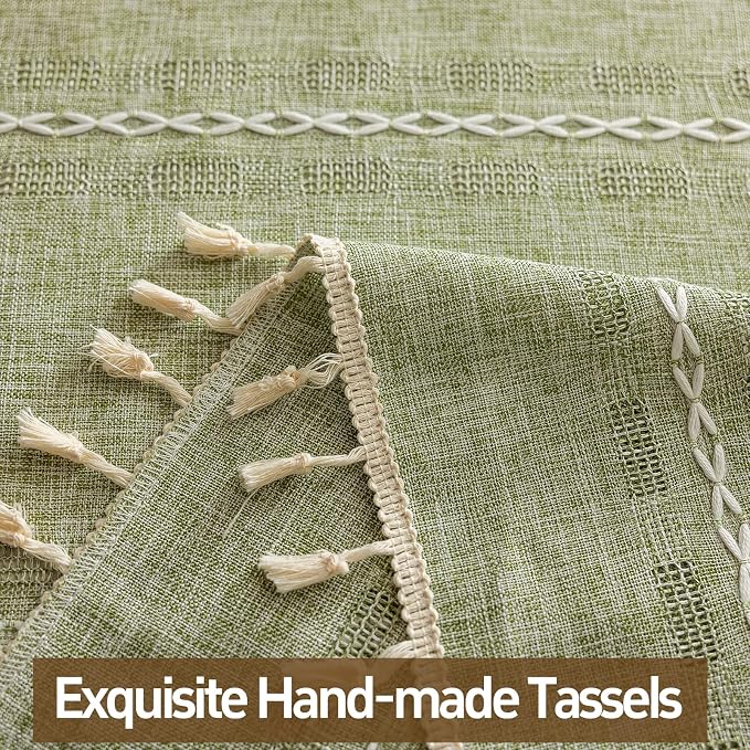 Sage Green Boho Curtains 2 Panel Set for Kitchen Bedroom Floor to Ceiling, Light Filtering Tassels Privacy Country Vintage Christmas Bohemian Stripes Window Treatment Back Tab, 50" x 54"