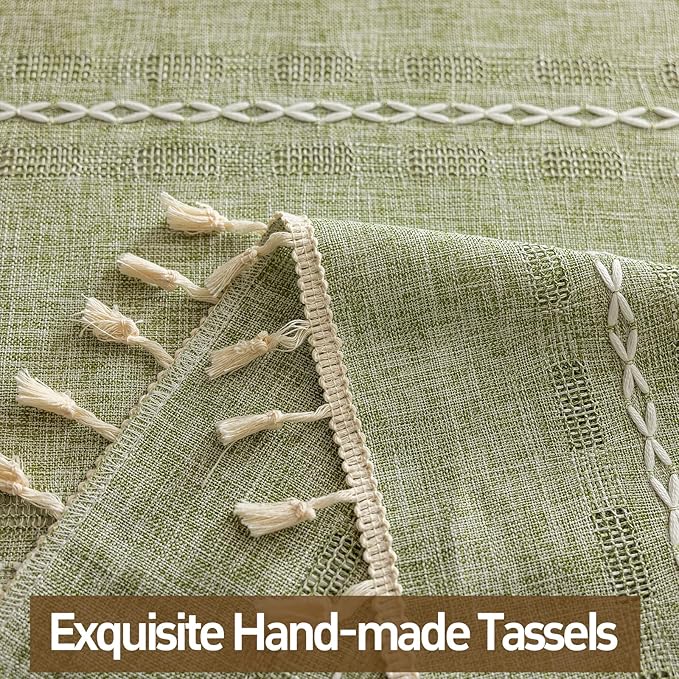 Sage Green Boho Semi Sheer Curtains 63 inch Length 2 Panel Set for Bedroom & Farmhouse, Bohemian Light Filtering Privacy Drapes Tassels Shabby Chic Christmas Window Curtains Back Tab & Rod pocket