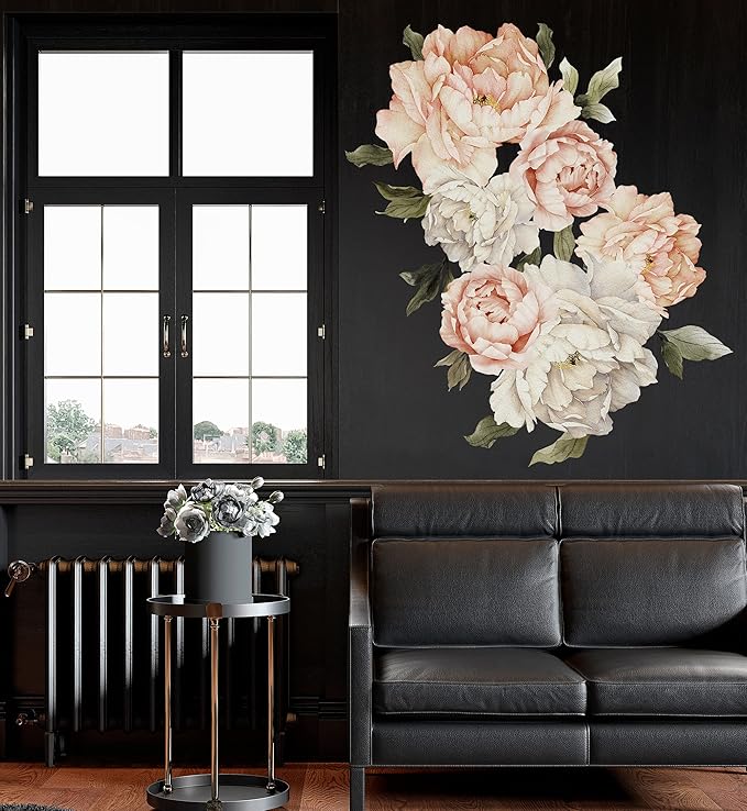 Peony Wall Decal for Bedroom Kids Room Floral Wall Sticker Watercolor Floral Removable Peel and Stick For Girls Peonies Wall Decals Childroom Livingroom