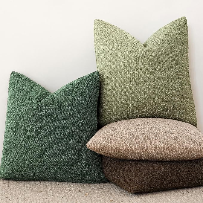 Foindtower Set of 2, Decorative Textured Boucle Throw Pillow Covers Accent Solid Pillow Cases Neutral Cozy Couch Cushion Case for Chair Sofa Bedroom Living Room Home Decor 24x24 Inch Pine Green