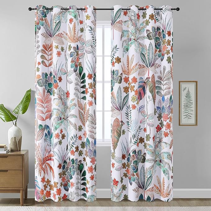 Estelar Textiler Thermal Insulated Blackout Curtains 102 Inches Length Blackout Drapes for Bedroom Living Room,Abstract Leaf Pattern Drapes with Silver Grommets,52x102 Inch (2 Panels)