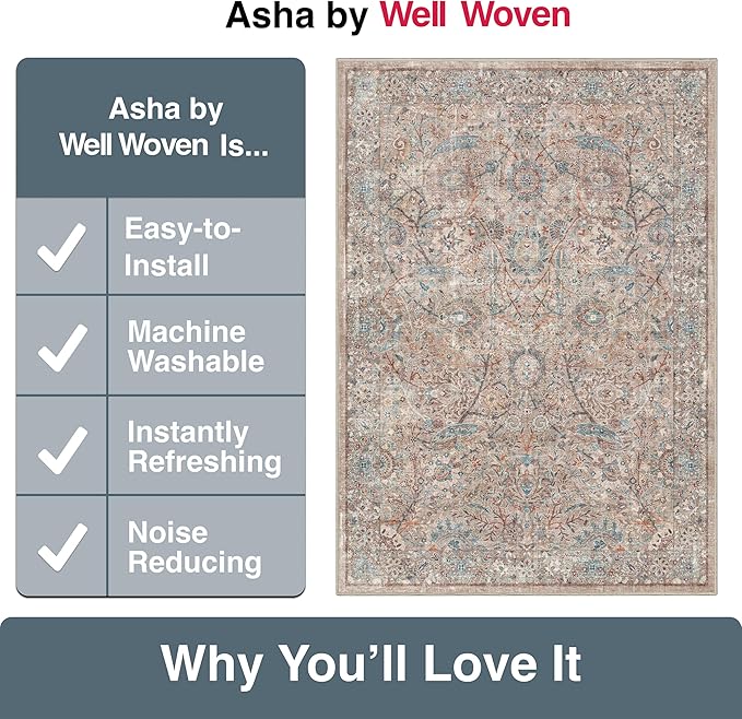 Well Woven Asha Collection Elegant Ivory & Blue Oriental 3x10 Runner Rug Perfect for Hallway or Entryway Ideal for High-Traffic Areas with Vintage-Inspired Low Pile