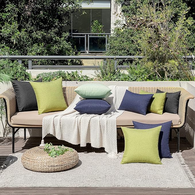 MIULEE Pack of 2 Decorative Outdoor Solid Waterproof Throw Pillow Covers Euro Sham Faux Linen Garden Farmhouse Cushion Cases for Summer Patio Tent Balcony Couch Sofa 26x26 Inch Navy