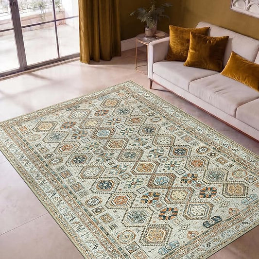 Keen Home Design 48"x72" Rug - Machine Washable Area Rug with Non-Slip Backing, Ideal for Living Room, Dining Room, Bedroom - Vintage, Easy Clean, Durable, Low Pile Rug - (4' x 6')