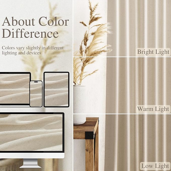 Nanspring Extra Long 120 Inch Curtains for Living Room Birch Beige Linen Light Filtering Semi Sheer Curtain Back Tab Modern Farmhouse Decor Floor to Ceiling High Window for Bedroom 52x120, 2 Panels